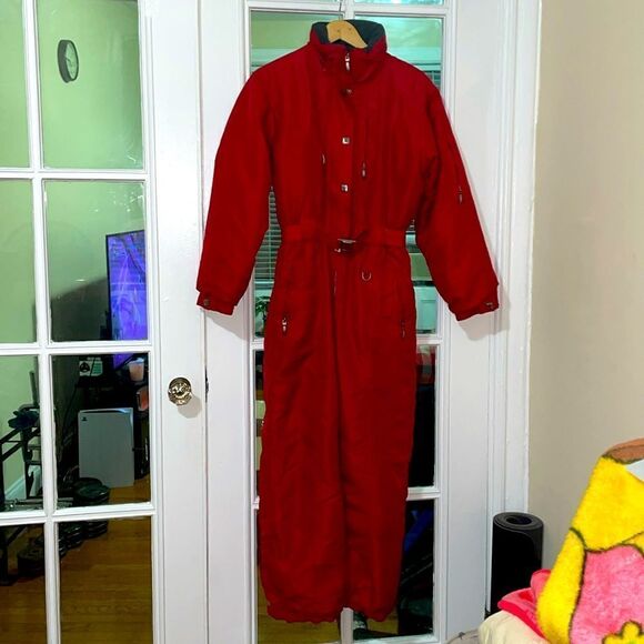 Vintage 90s 80s couloir women’s red ski snow mountaineering jumpsuit outfit - Picture 1 of 17
